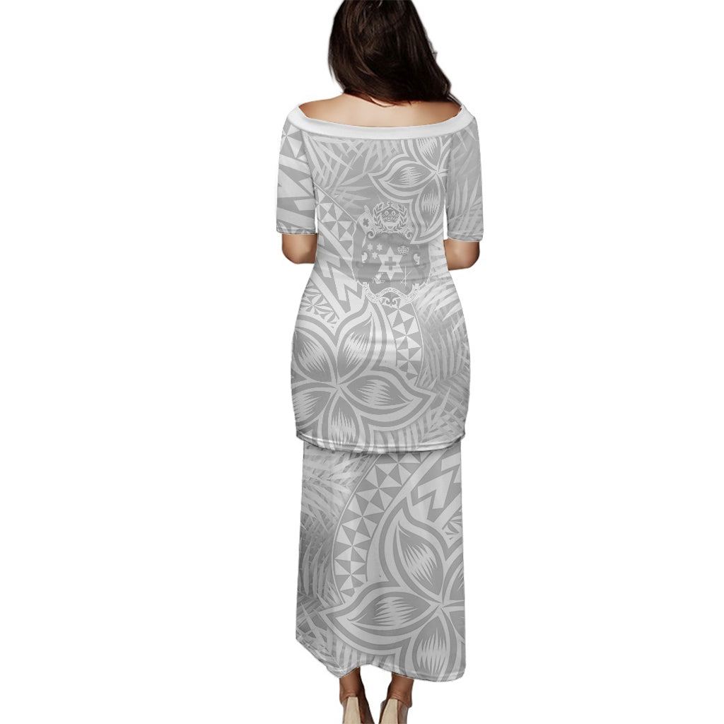 Personalised Tonga White Sunday Puletasi Dress Tropical LT9 - Polynesian Pride
