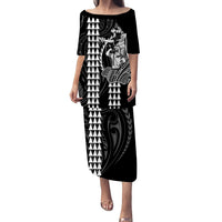 Polynesian Puletasi Dress Hawaiian Warrior and Aloha Girl With Hammerhead Shark Tattoos White LT6 Long Dress White - Polynesian Pride