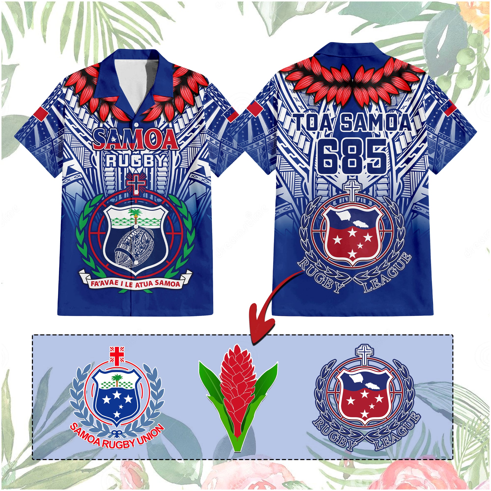 Custom Samoa Rugby Hawaiian Shirt Custom Text And Number With Toa Samoa, Manu Samoa And Manu Samoa 7s Logo CTM14 Unisex - Polynesian Pride