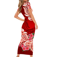 Polynesian Floral Tribal Short Sleeve Body Long Dress Red LT9 - Polynesian Pride