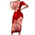 Polynesian Couple Matching Outfit Floral Tribal Combo Short Sleeve Bodycon Long Dress and Hawaiian Shirt Red LT9 - Polynesian Pride