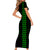 Polynesian Couples Matching Outfits Combo Bodycon Dress And Hawaii Shirt Hawaiian Warrior and Aloha Girl With Hammerhead Shark Tattoos Green LT6 - Polynesian Pride