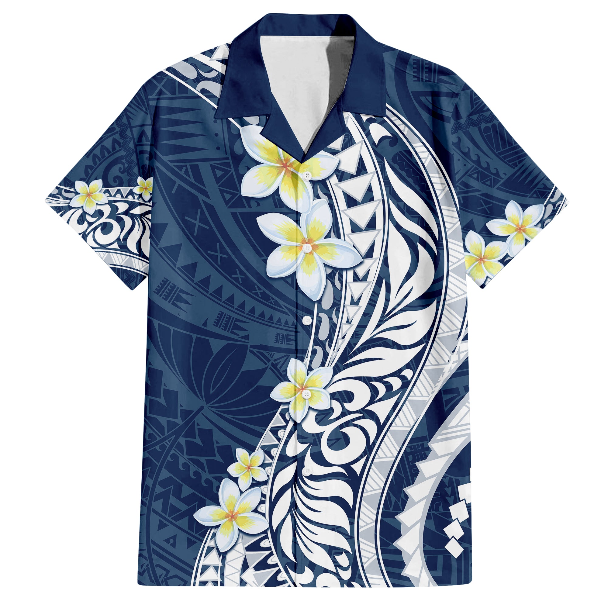 Hawaii Aloha Hawaiian Shirt Plumeria Vintage - Blue LT7