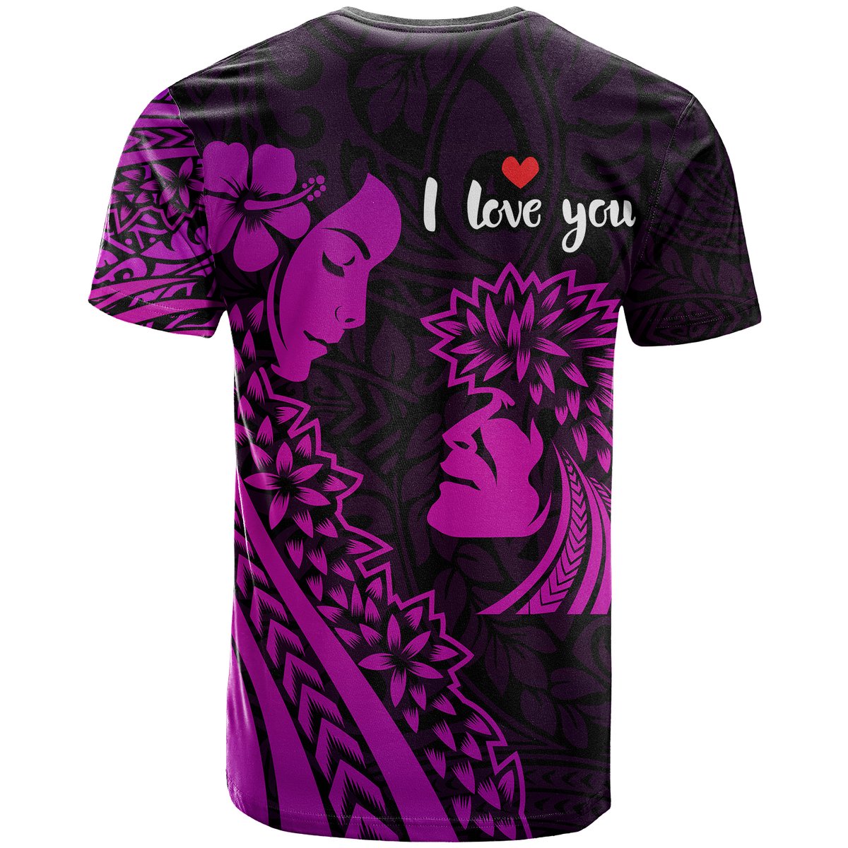 Custom Polynesian Valentine Couple T Shirt I LOVE YOU Hibiscus Style Purple LT13 - Polynesian Pride