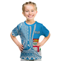 (Custom Personalised) Fiji T Shirt Kid Masi Tapa Patterns Blue Style LT6 Youth XL Size14 - Polynesian Pride