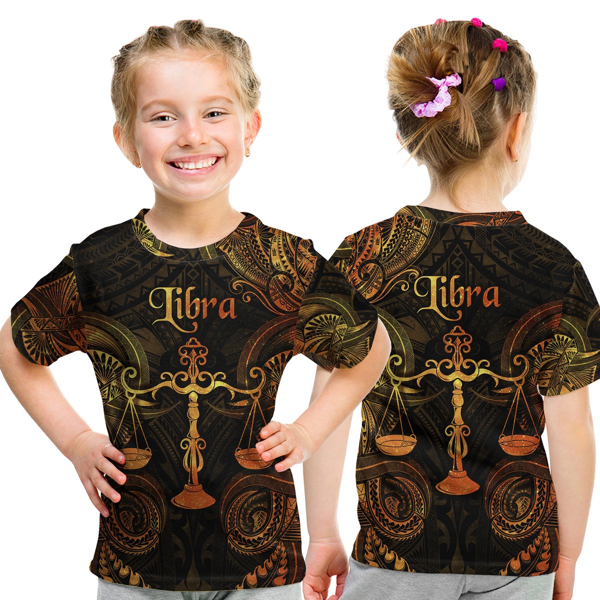 Libra Zodiac Polynesian T Shirt Kid Unique Style - Gold LT8 Youth XL Size14 - Polynesian Pride