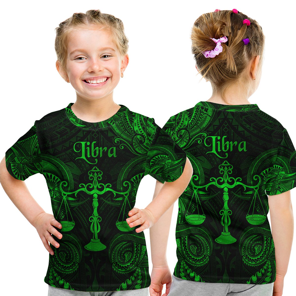 Libra Zodiac Polynesian T Shirt Kid Unique Style - Green LT8 Youth XL Size14 - Polynesian Pride