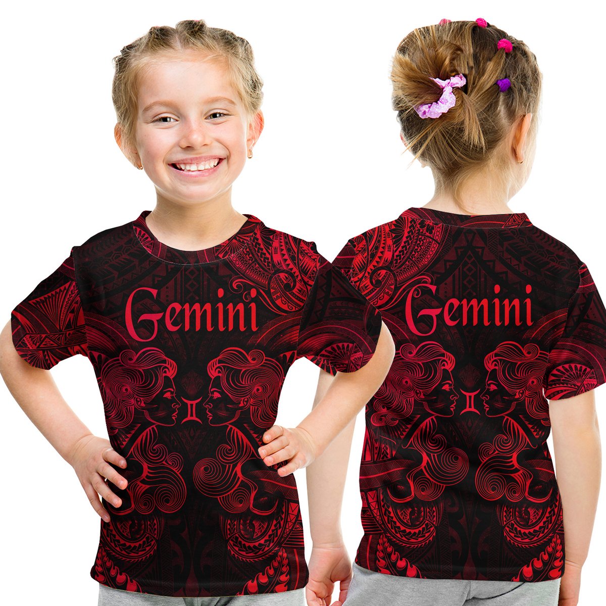 Gemini Zodiac Polynesian T Shirt Kid Unique Style - Red LT8 Youth XL Size14 - Polynesian Pride