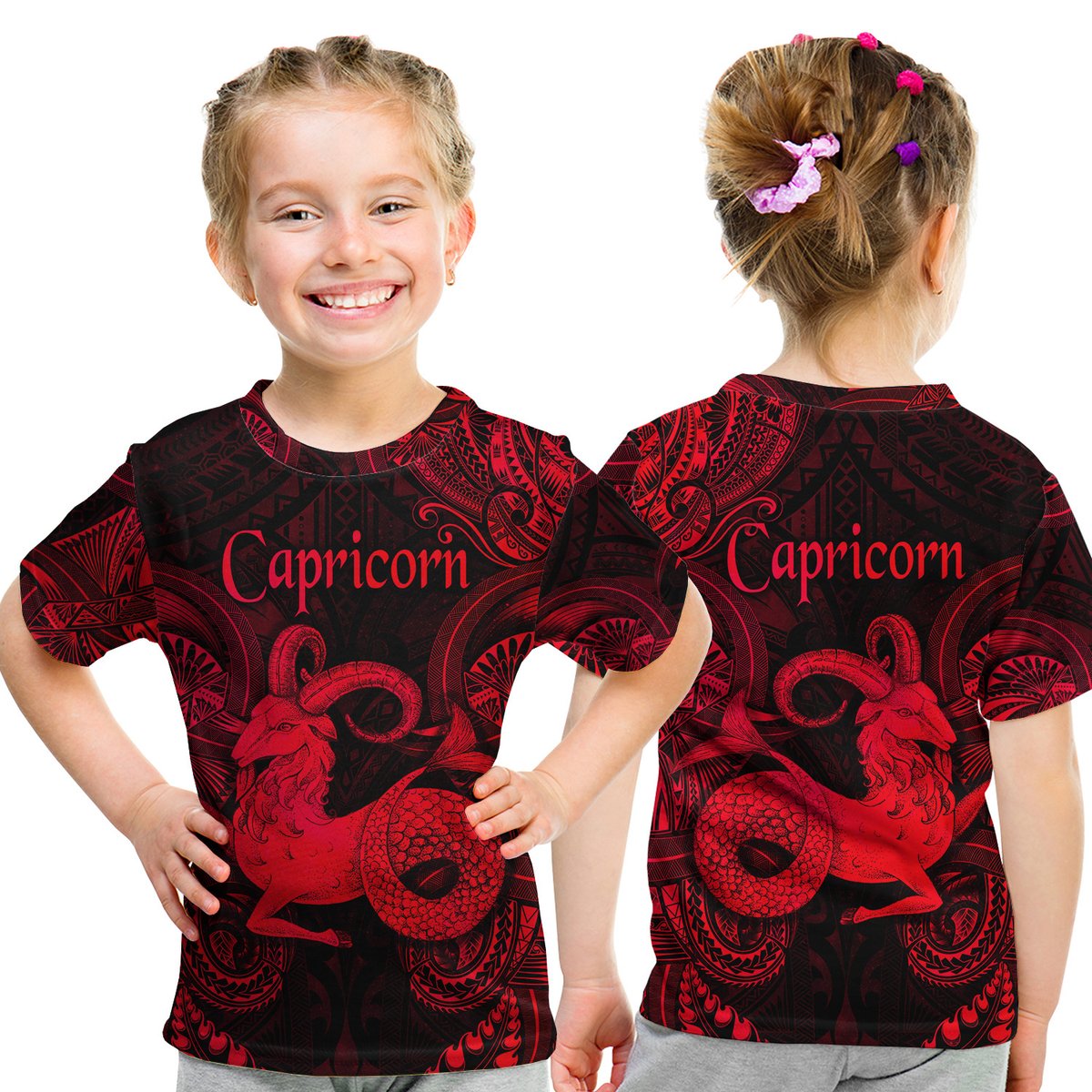 Capricorn Zodiac Polynesian T Shirt Kid Unique Style - Red LT8 Youth XL Size14 - Polynesian Pride