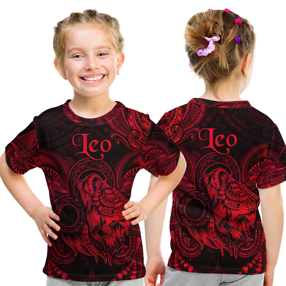 Leo Zodiac Polynesian T Shirt Kid Unique Style - Red LT8 Youth XL Size14 - Polynesian Pride