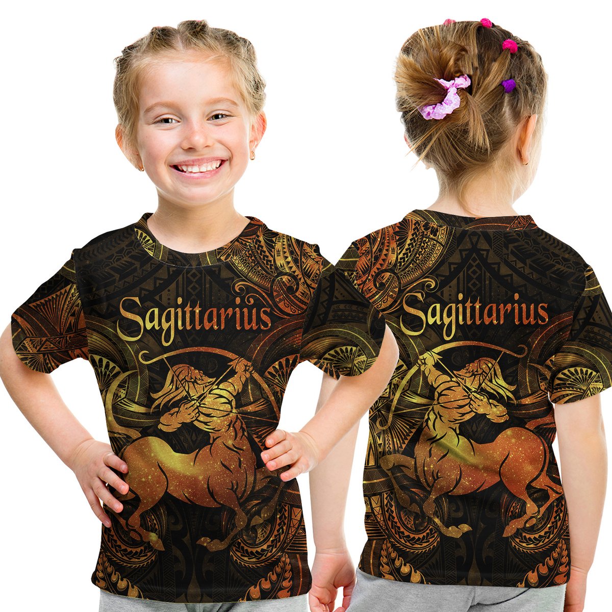 Sagittarius Zodiac Polynesian T Shirt Kid Unique Style - Gold LT8 Youth XL Size14 - Polynesian Pride