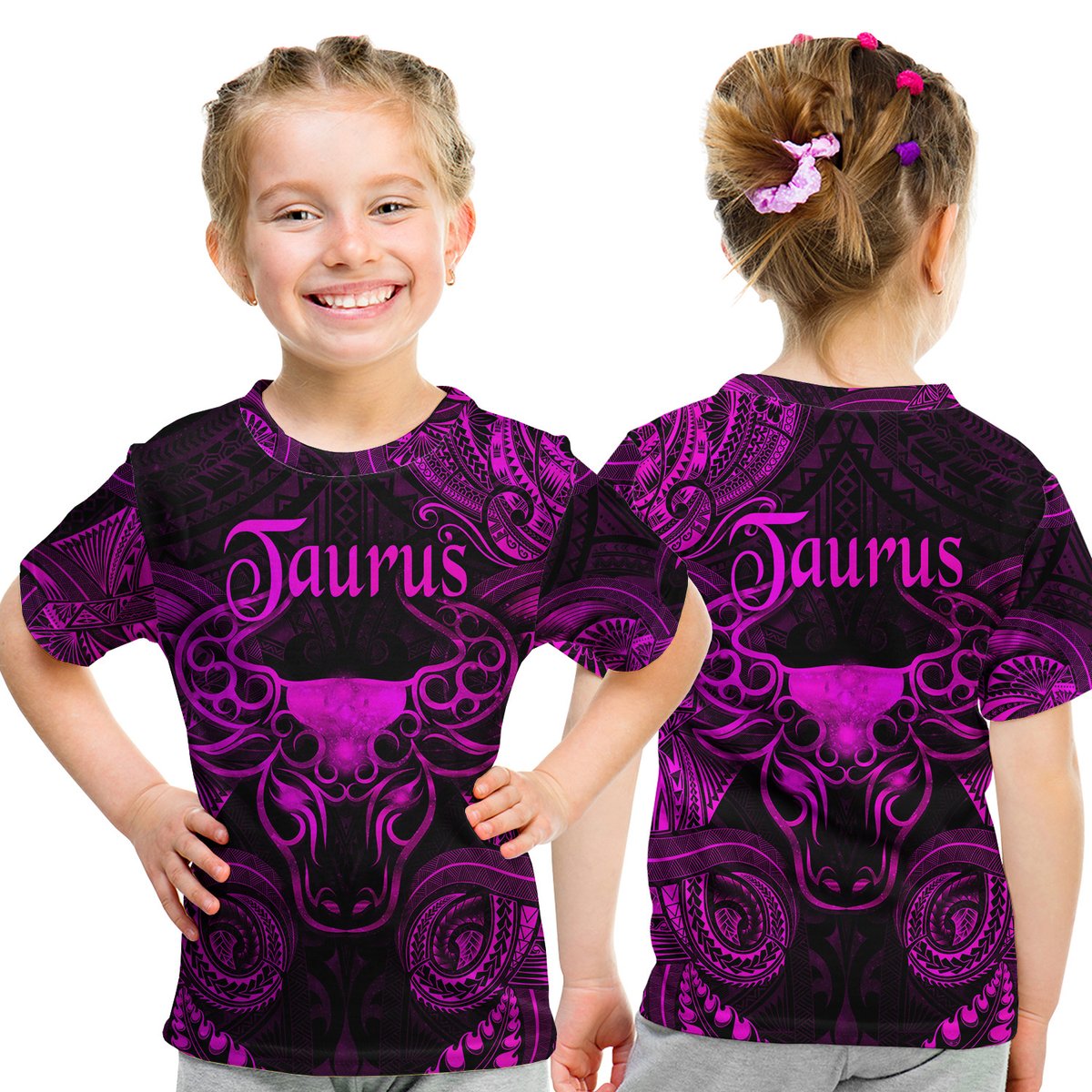 Taurus Zodiac Polynesian T Shirt Kid Unique Style - Pink LT8 Youth XL Size14 - Polynesian Pride