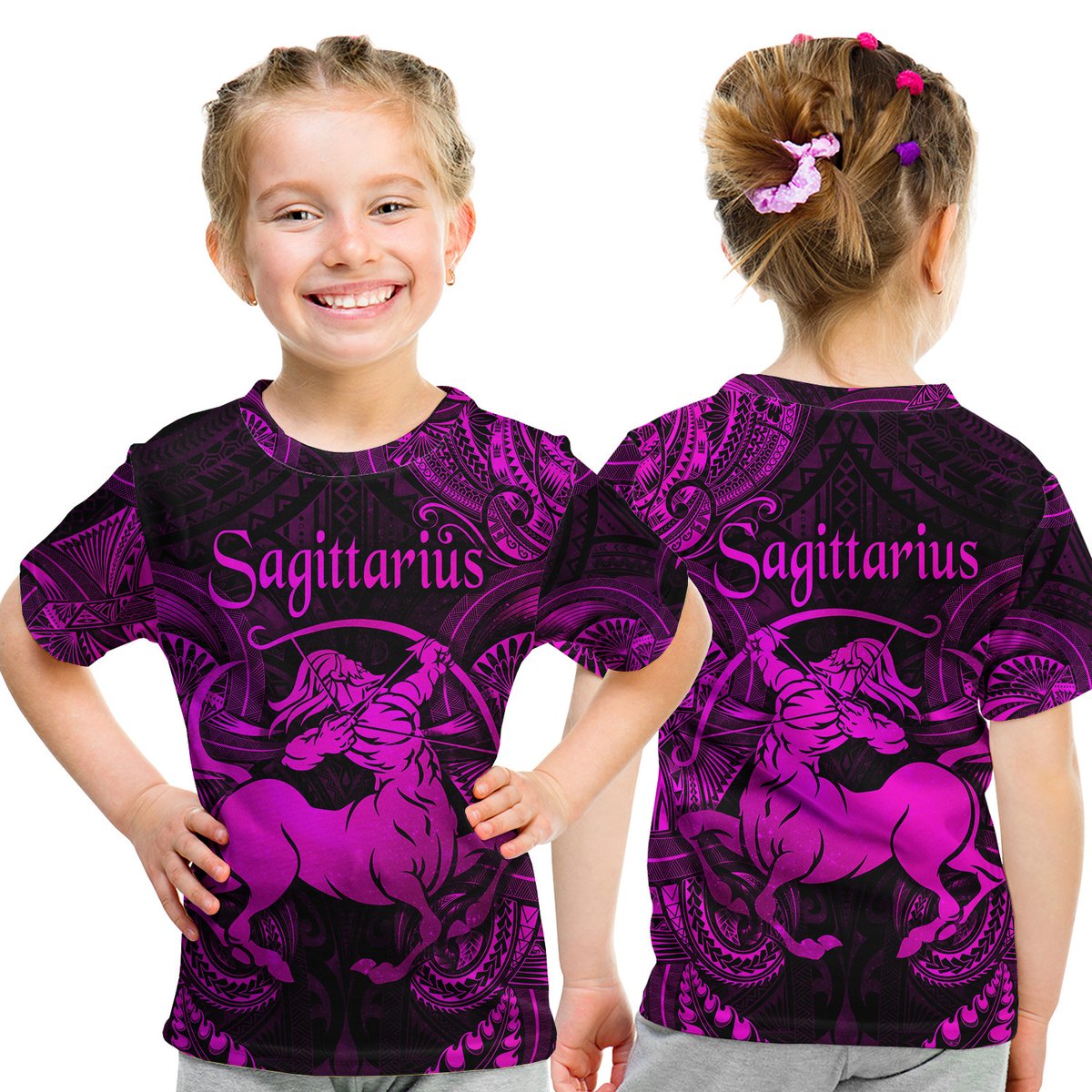 Sagittarius Zodiac Polynesian T Shirt Kid Unique Style - Pink LT8 Youth XL Size14 - Polynesian Pride
