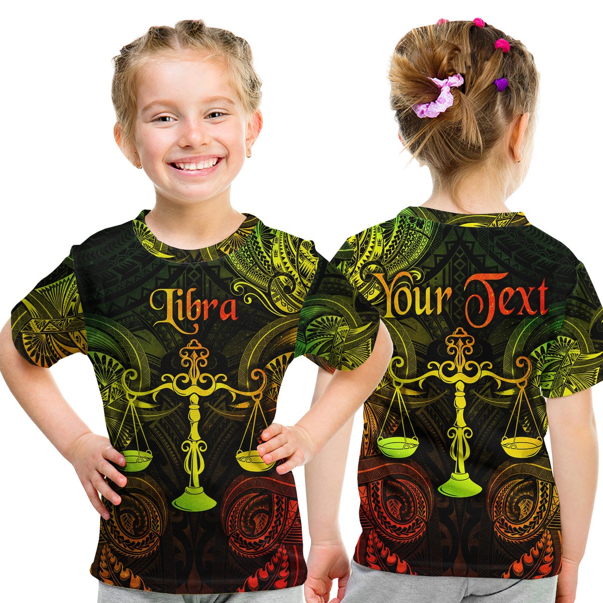 (Custom Personalised) Libra Zodiac Polynesian T Shirt Kid Unique Style - Reggae LT8 Youth XL Size14 - Polynesian Pride