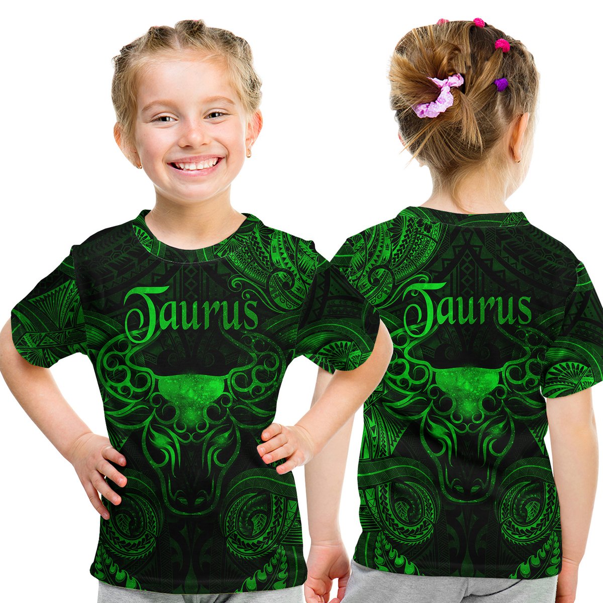 Taurus Zodiac Polynesian T Shirt Kid Unique Style - Green LT8 Youth XL Size14 - Polynesian Pride