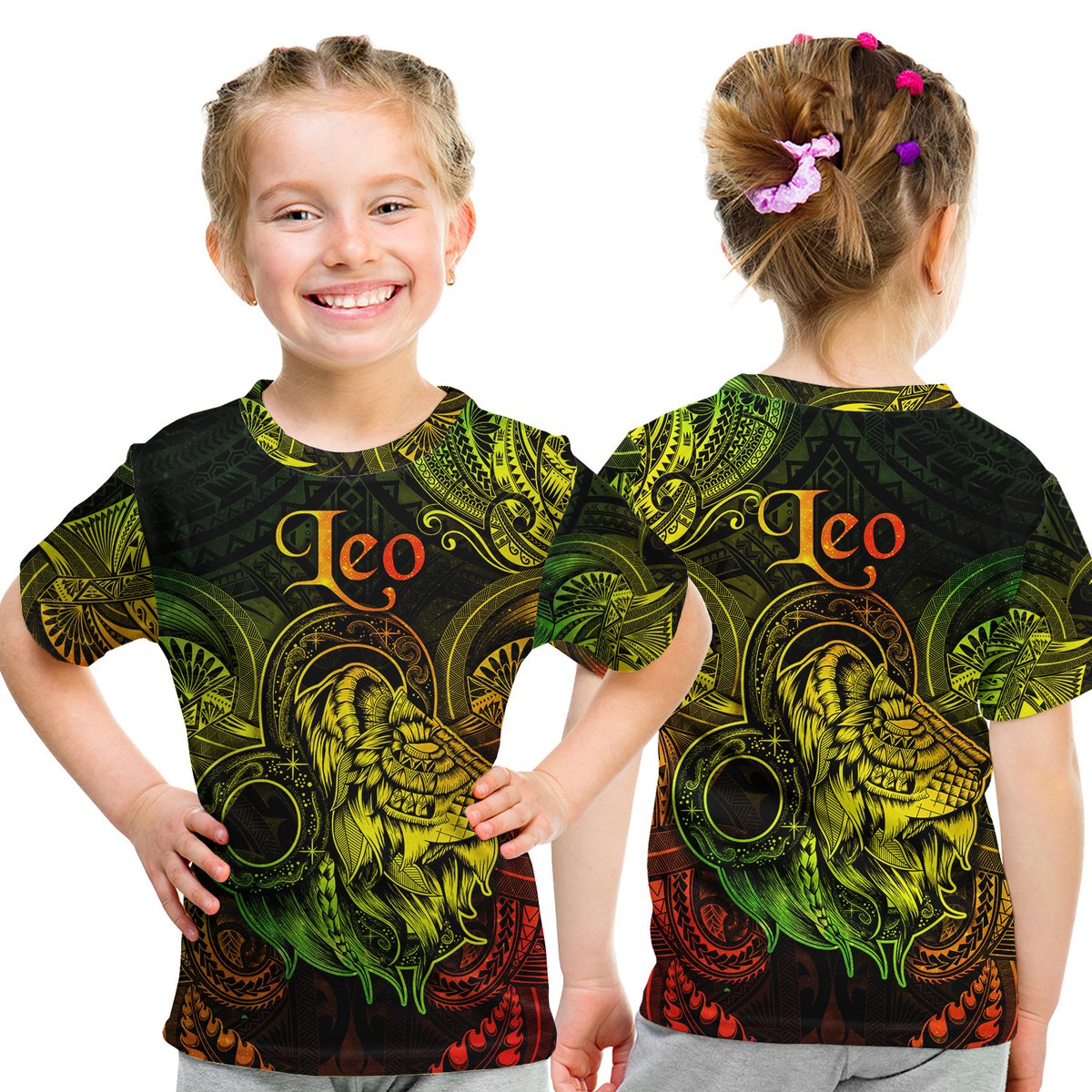 Leo Zodiac Polynesian T Shirt Kid Unique Style - Reggae LT8 Youth XL Size14 - Polynesian Pride