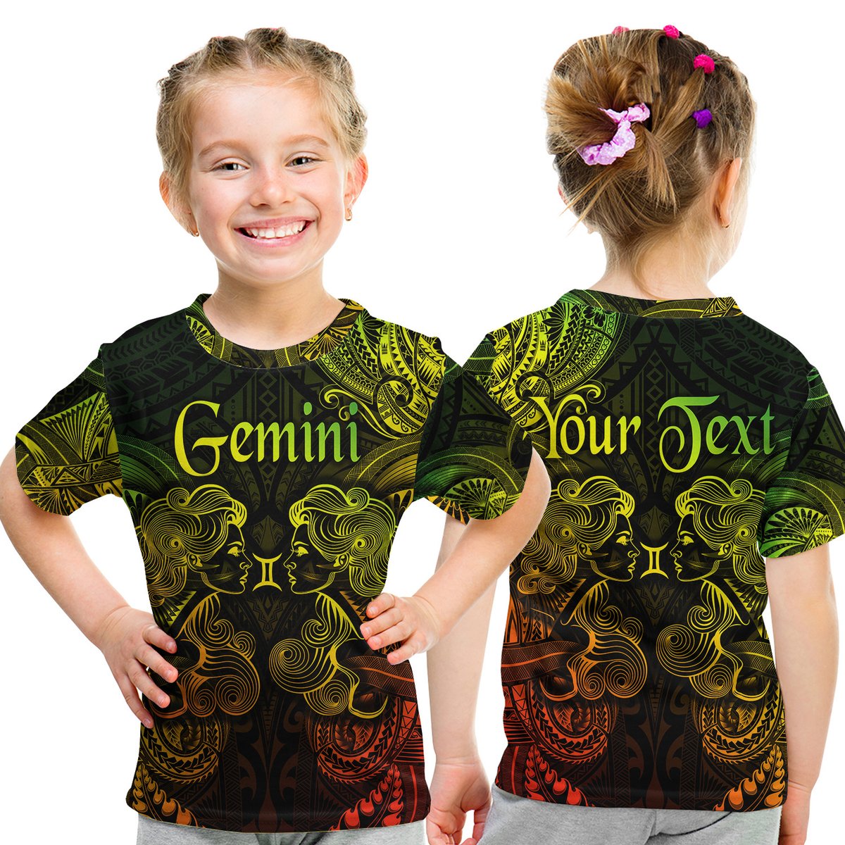 (Custom Personalised) Gemini Zodiac Polynesian T Shirt Kid Unique Style - Reggae LT8 Youth XL Size14 - Polynesian Pride