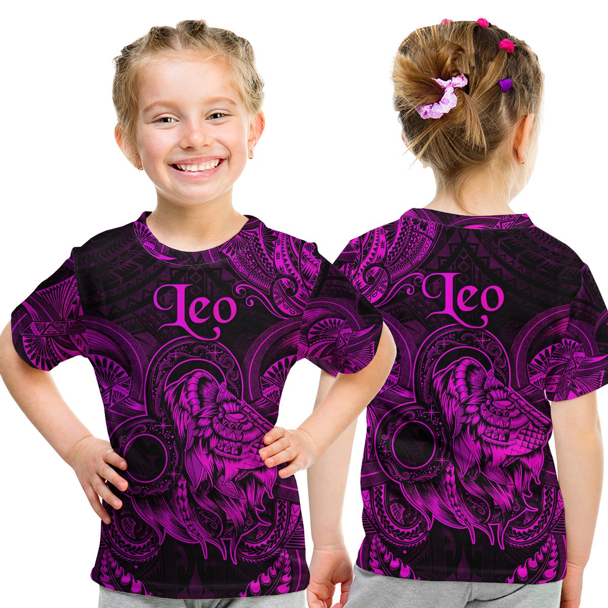 Leo Zodiac Polynesian T Shirt Kid Unique Style - Pink LT8 Youth XL Size14 - Polynesian Pride