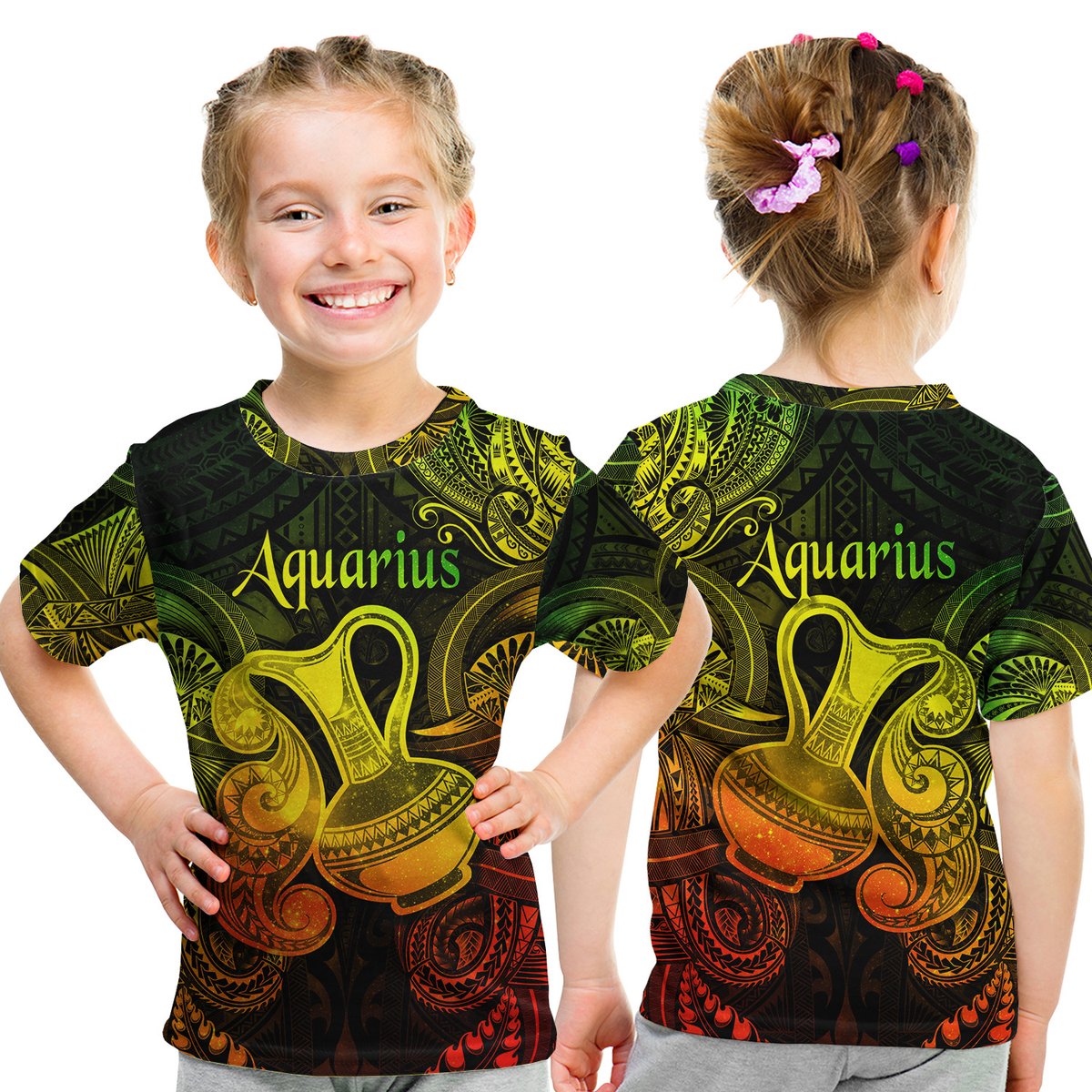 Aquarius Zodiac Polynesian T Shirt Kid Unique Style - Reggae LT8 Youth XL Size14 - Polynesian Pride