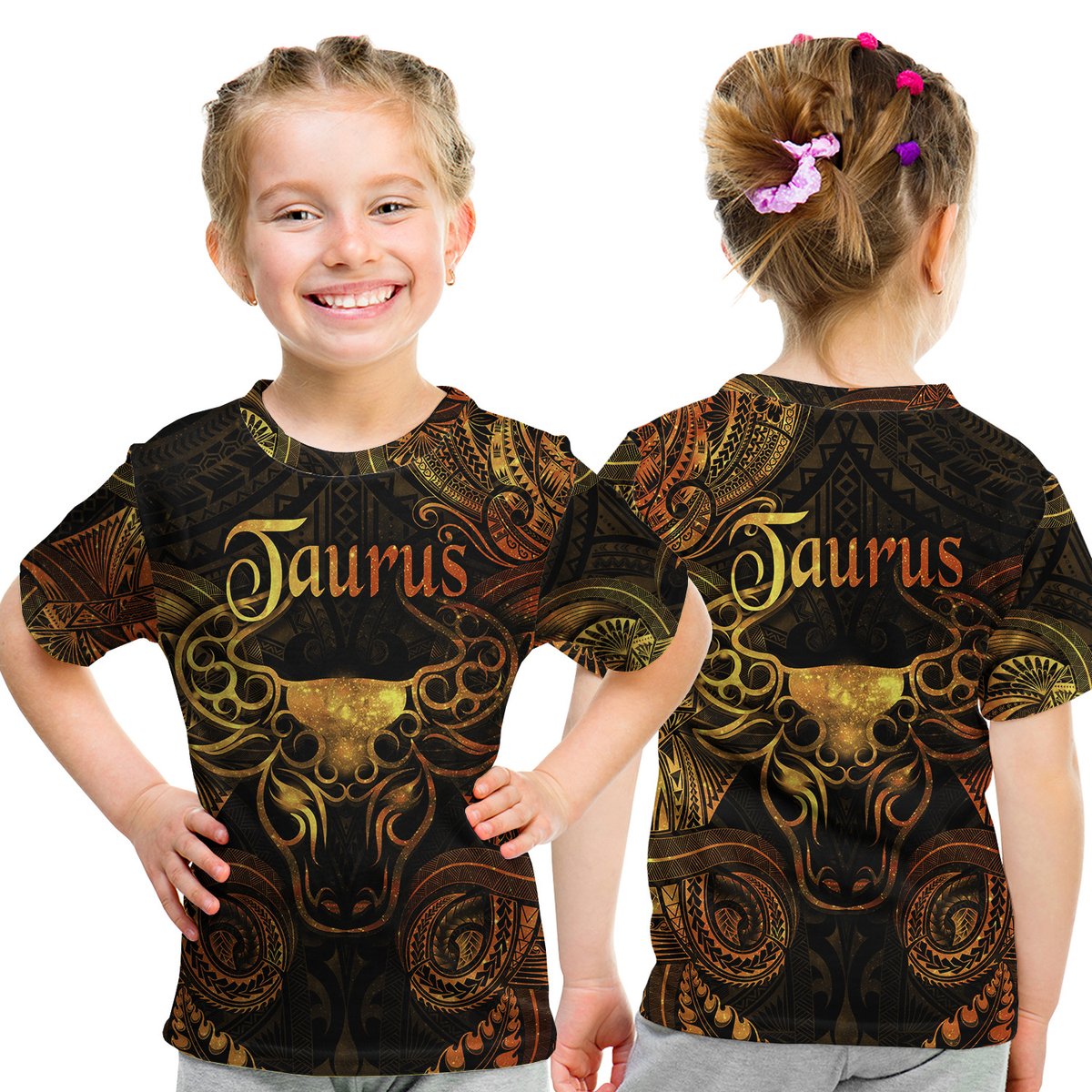 Taurus Zodiac Polynesian T Shirt Kid Unique Style - Gold LT8 Youth XL Size14 - Polynesian Pride