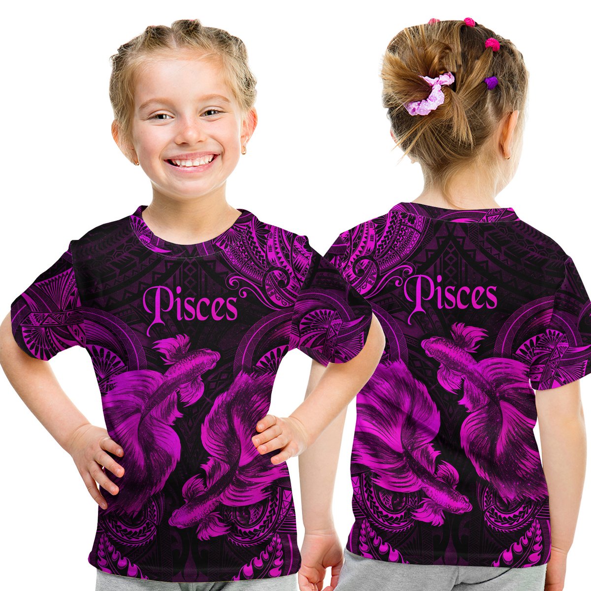 Pisces Zodiac Polynesian T Shirt Kid Unique Style - Pink LT8 Youth XL Size14 - Polynesian Pride