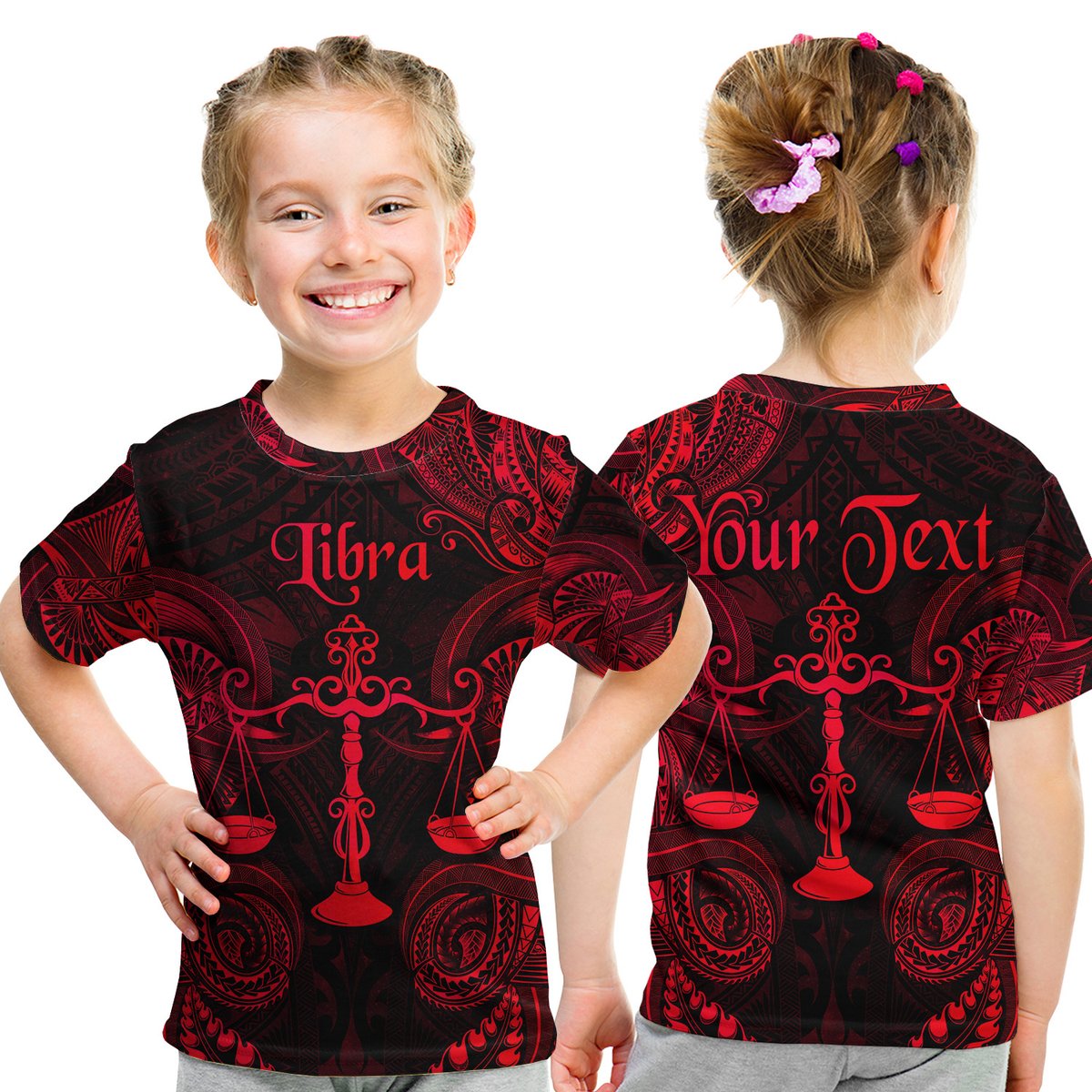 (Custom Personalised) Libra Zodiac Polynesian T Shirt Kid Unique Style - Red LT8 Youth XL Size14 - Polynesian Pride