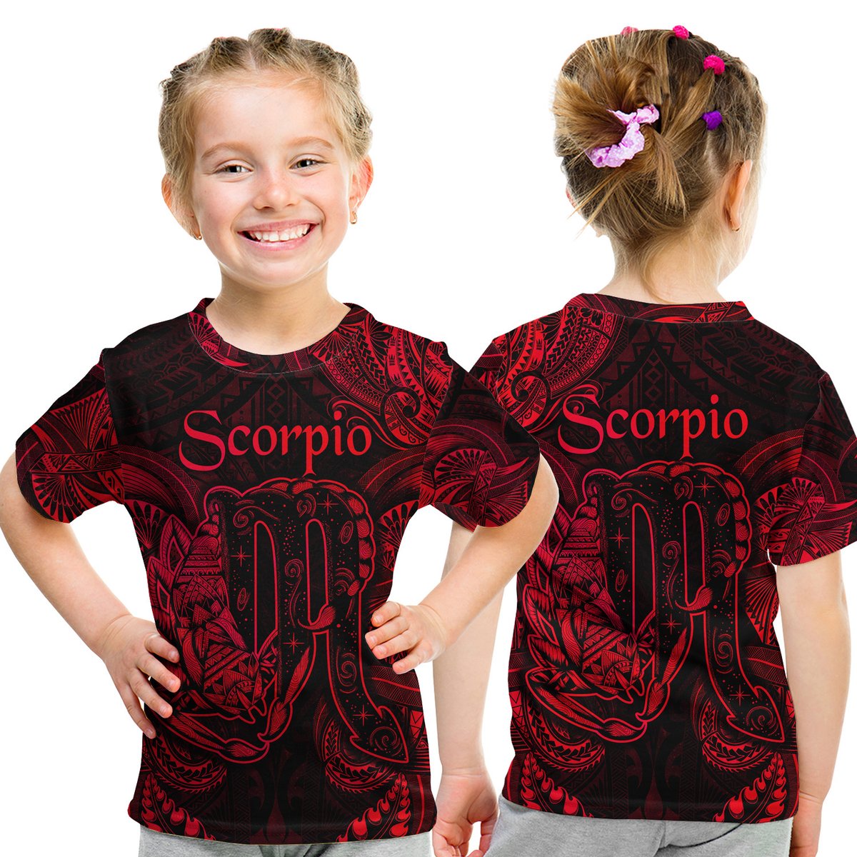 Scorpio Zodiac Polynesian T Shirt Kid Unique Style - Red LT8 Youth XL Size14 - Polynesian Pride
