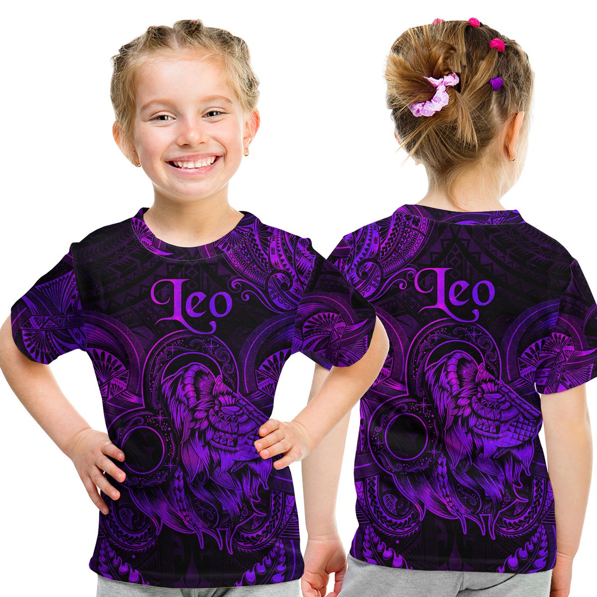 Leo Zodiac Polynesian T Shirt Kid Unique Style - Purple LT8 Youth XL Size14 - Polynesian Pride