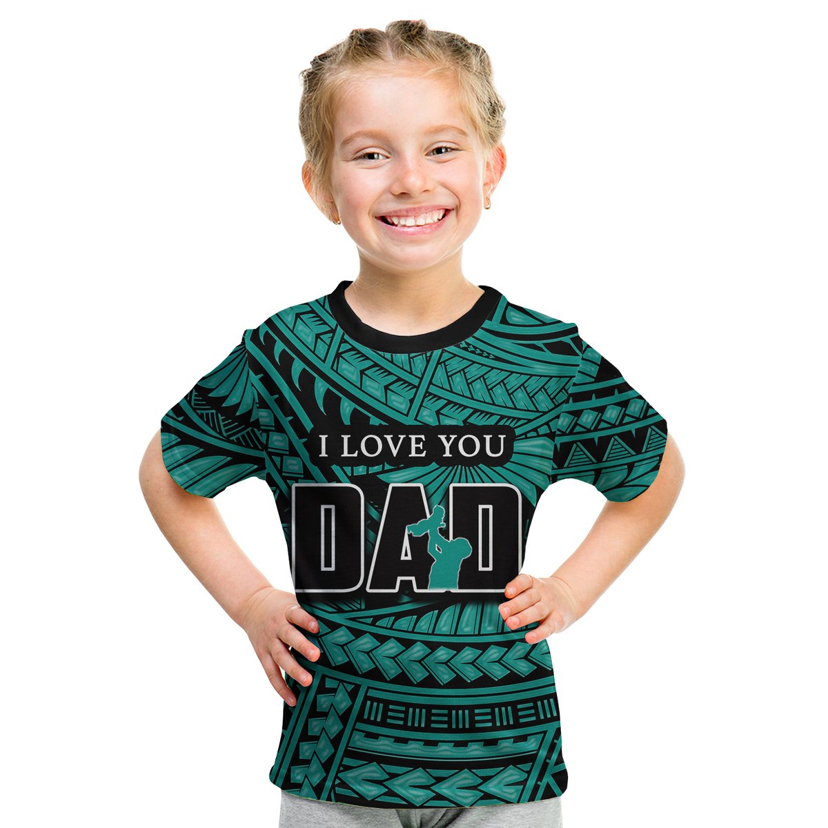 (Custom Personalised) Happy Fathers Day T Shirt KID Polynesian Patterns Green Style LT6 Youth XL Size14 - Polynesian Pride