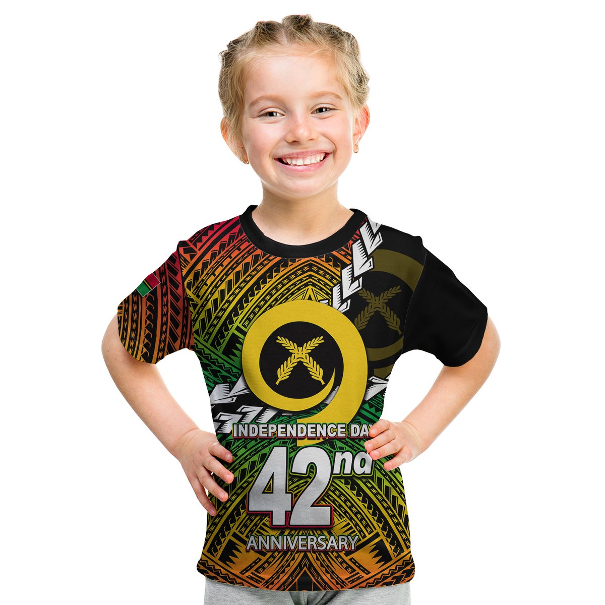 (Custom Personalised) Vanuatu Independence Day 42nd Anniversary T Shirt KID LT6 Youth XL Size14 - Polynesian Pride