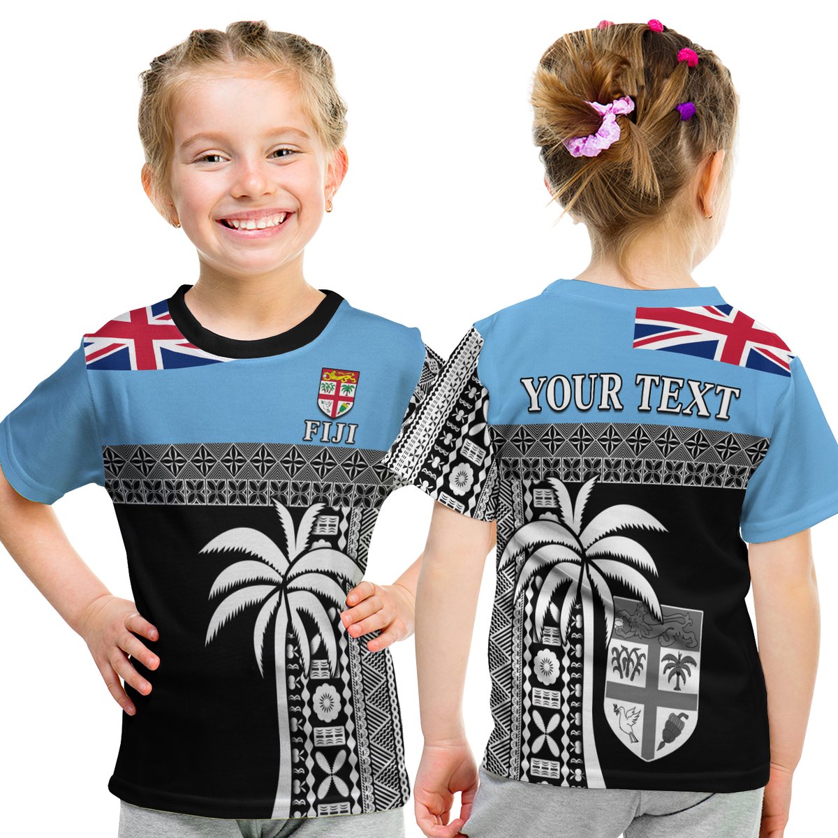 (Custom Personalised) Fiji Tapa Pattern T Shirt Kid Coconut Tree LT13 Youth XL Size14 - Polynesian Pride