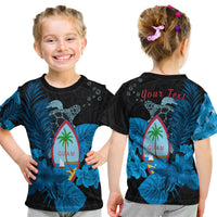 (Custom Personalised) Guam Seal T Shirt Kid Polynesian Turtle With Flowers Version Blue LT13 Youth XL Size14 - Polynesian Pride