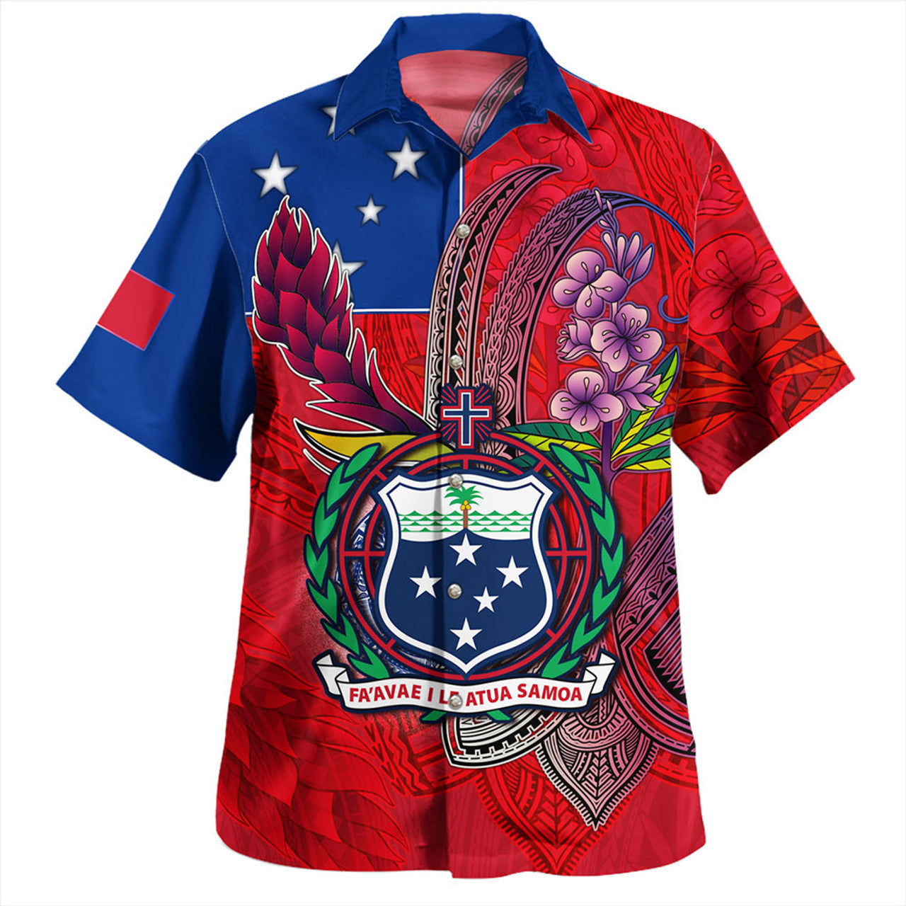 Samoa Hawaiian Shirt Samoa Flag With Seal Teuilia Flowers Tradition Patterns