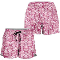 Akala Palaka Quilt Hawaii Shorts for Women Hawaiian Tropical Monstera Sea Turtle