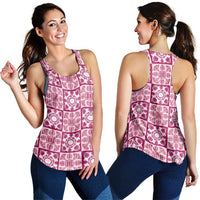 Akala Palaka Quilt Hawaii Women Racerback Tank Hawaiian Tropical Monstera Sea Turtle
