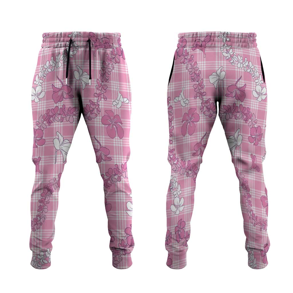 Alaka Aloha Hawaii Jogger Pants Plumeria Lei With Palaka Motif - Polynesian Pride