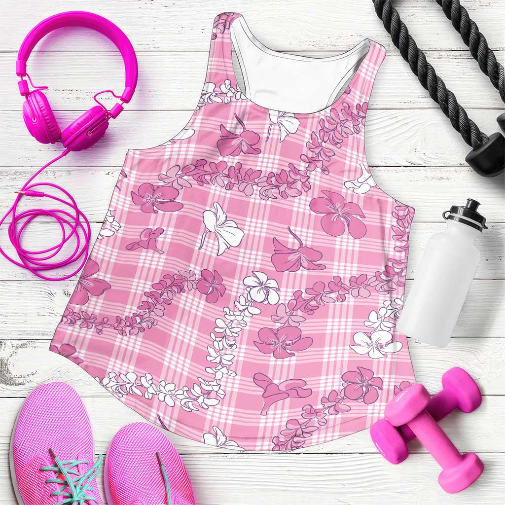 Alaka Aloha Hawaii Women Racerback Tank Plumeria Lei With Palaka Motif - Polynesian Pride