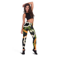 Aloha Festive Hawaii Leggings Mokihana - Maile and Ilima on Black - Polynesian Pride