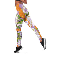 Aloha Festive Hawaii Leggings Mokihana - Maile and Ilima on Lilac - Polynesian Pride