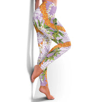 Aloha Festive Hawaii Leggings Mokihana - Maile and Ilima on Lilac - Polynesian Pride