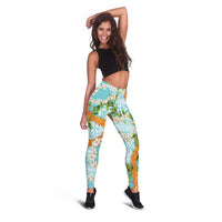 Aloha Festive Hawaii Leggings Mokihana - Maile and Ilima on Turquoise - Polynesian Pride
