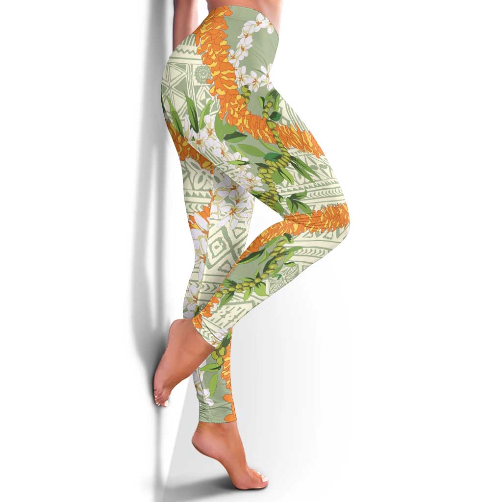 Aloha Festive Hawaii Leggings Mokihana - Maile Leis in Muted Summer - Polynesian Pride