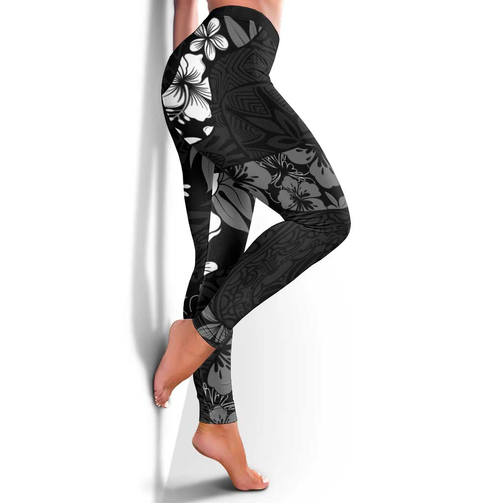 Aloha Hawaii Floral Tapa Leggings Patchwork Charcoal - Polynesian Pride