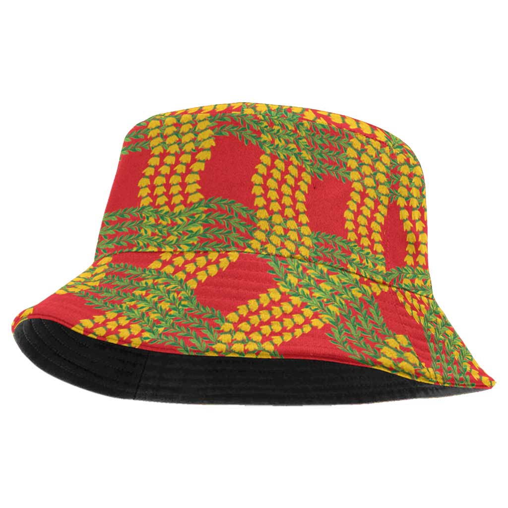 Aloha Hawaii Ilima Maile Lei Bucket Hat Palaka Inspired Hawaiian-plaid Red LT14 One Size Red - Polynesian Pride