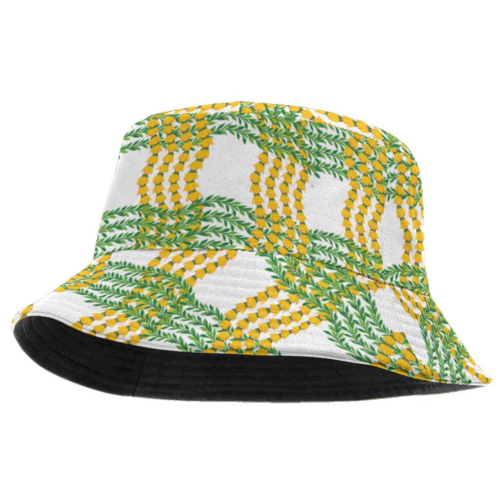 Aloha Hawaii Ilima Maile Lei Bucket Hat Palaka Inspired Hawaiian-plaid White