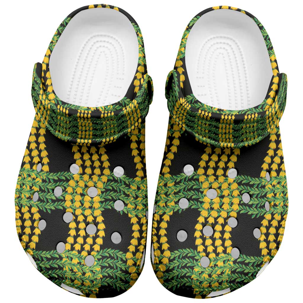 Aloha Hawaii Ilima Maile Lei Clogs Shoes Palaka Inspired Hawaiian-plaid Black LT14 Black - Polynesian Pride