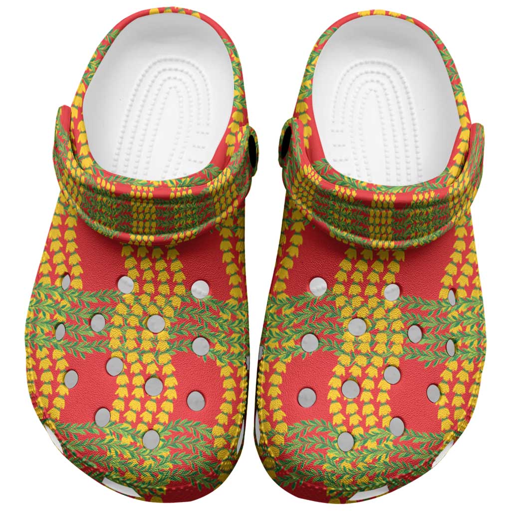Aloha Hawaii Ilima Maile Lei Clogs Shoes Palaka Inspired Hawaiian-plaid Red LT14 Red - Polynesian Pride