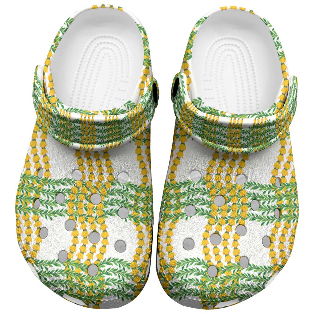 Aloha Hawaii Ilima Maile Lei Clogs Shoes Palaka Inspired Hawaiian-plaid White LT14 White - Polynesian Pride