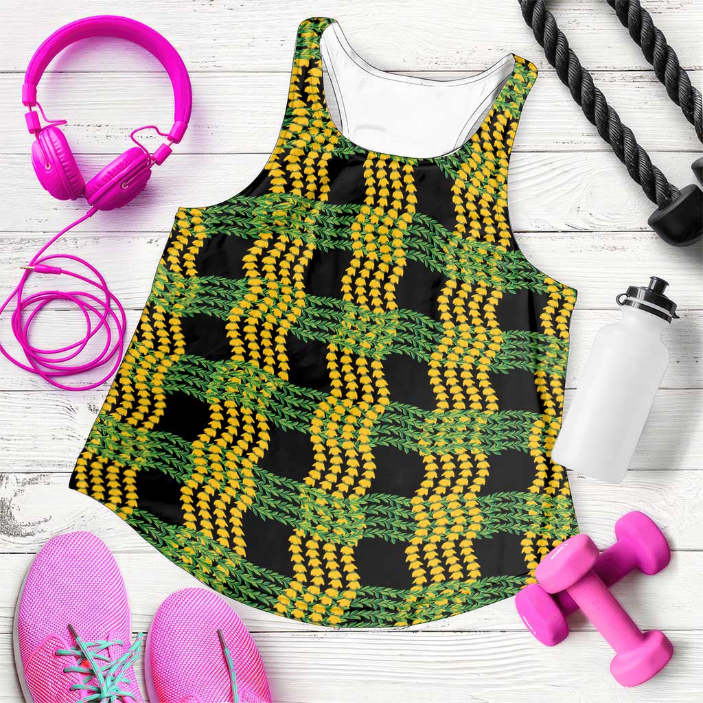 Aloha Hawaii Ilima Maile Lei Women Racerback Tank Palaka Inspired Hawaiian-plaid Black