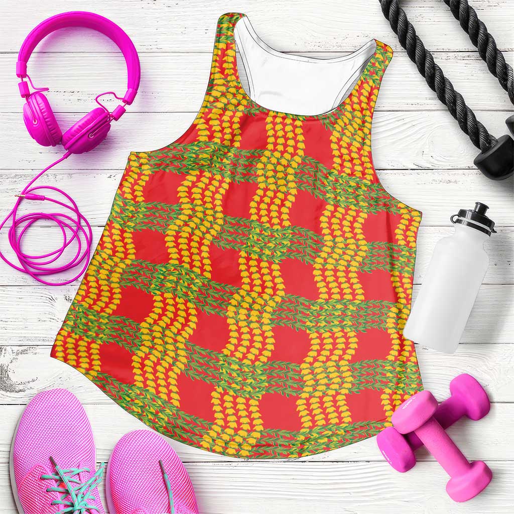 Aloha Hawaii Ilima Maile Lei Women Racerback Tank Palaka Inspired Hawaiian-plaid Red LT14 Red - Polynesian Pride
